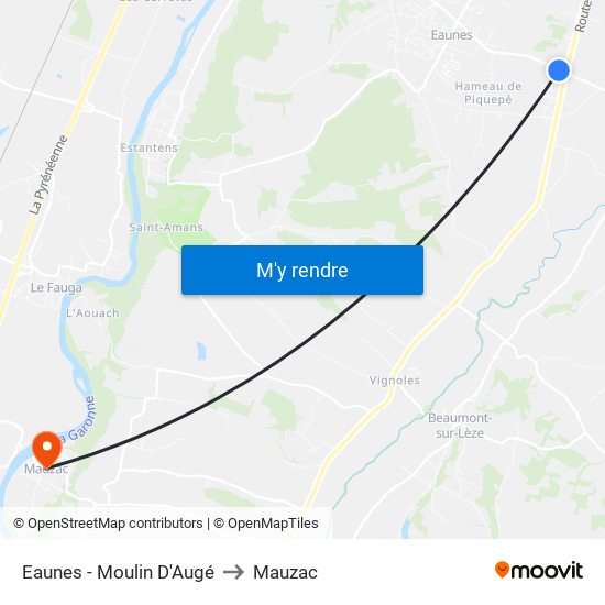 Eaunes - Moulin D'Augé to Mauzac map