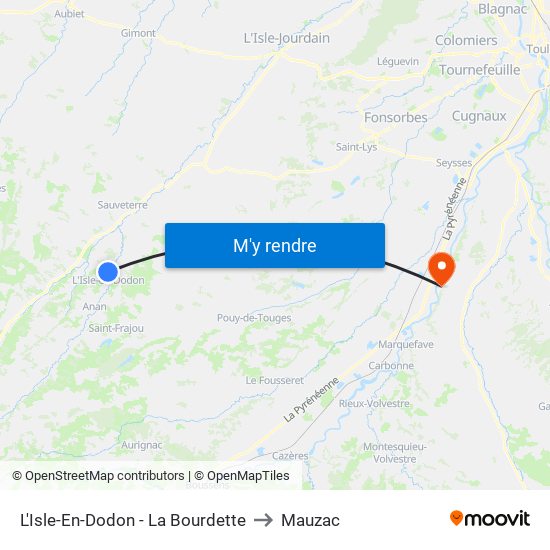 L'Isle-En-Dodon - La Bourdette to Mauzac map