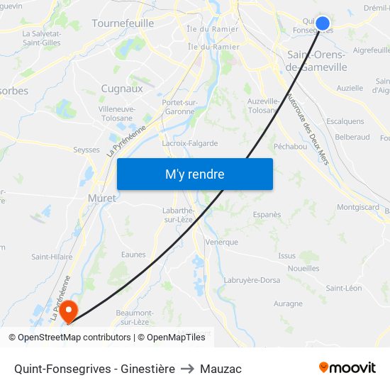 Quint-Fonsegrives - Ginestière to Mauzac map