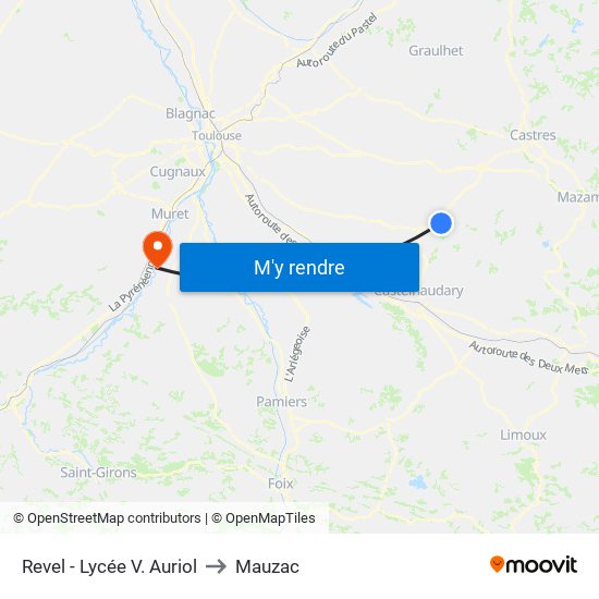 Revel - Lycée V. Auriol to Mauzac map