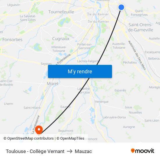 Toulouse - Collège Vernant to Mauzac map