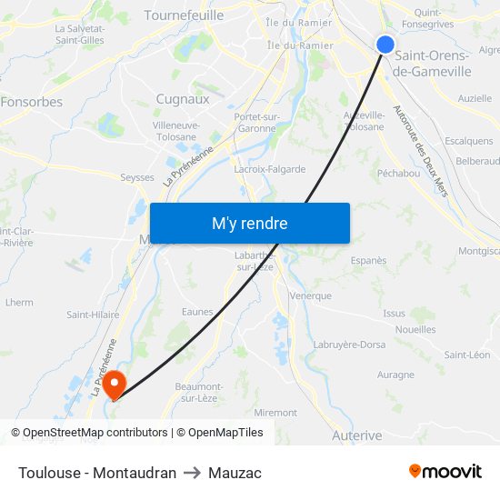 Toulouse - Montaudran to Mauzac map