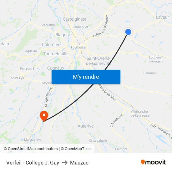 Verfeil - Collège J. Gay to Mauzac map