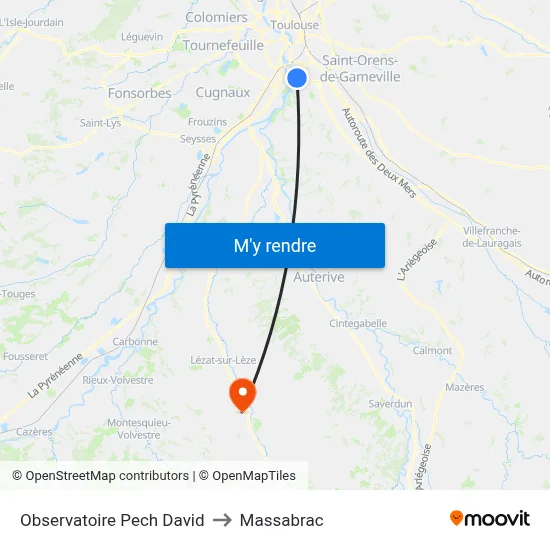 Observatoire Pech David to Massabrac map