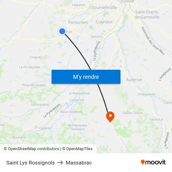 Saint Lys Rossignols to Massabrac map