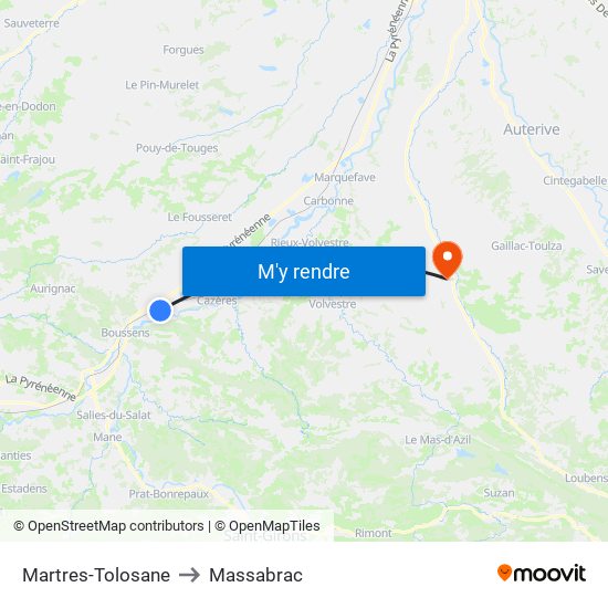 Martres-Tolosane to Massabrac map