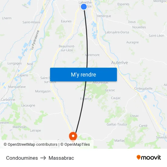 Condoumines to Massabrac map