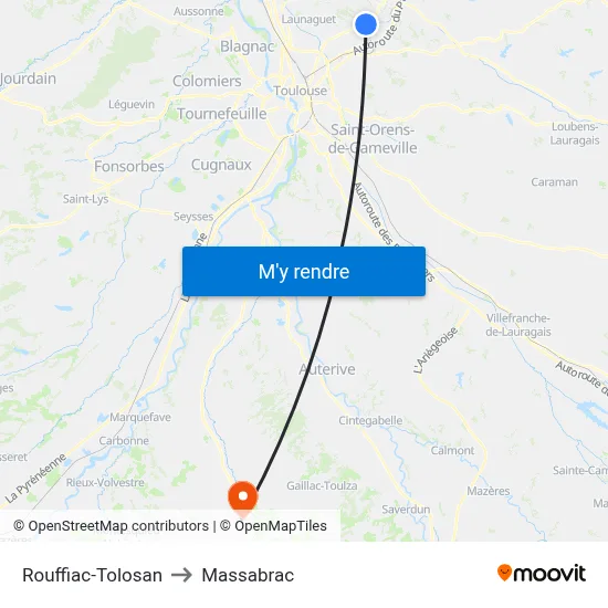 Rouffiac-Tolosan to Massabrac map