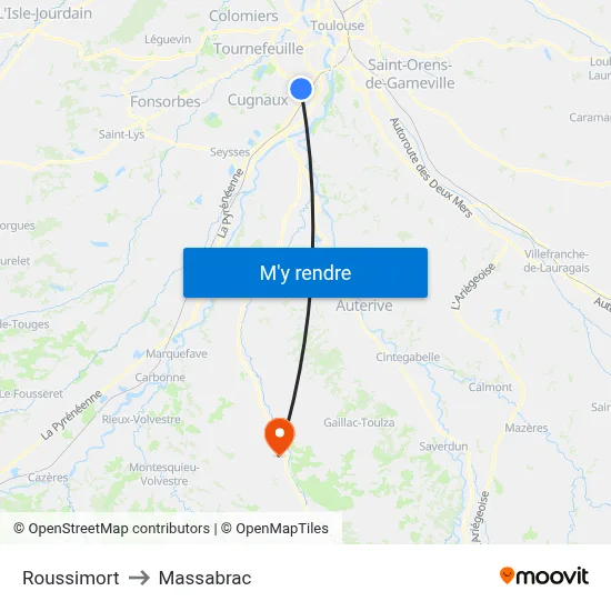 Roussimort to Massabrac map