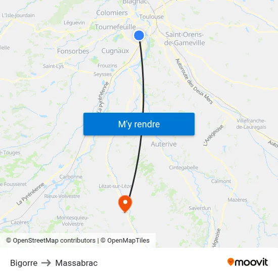 Bigorre to Massabrac map