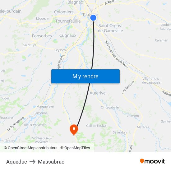 Aqueduc to Massabrac map