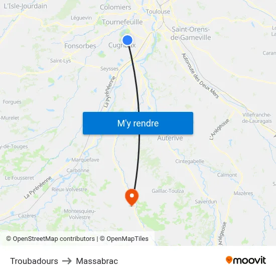 Troubadours to Massabrac map