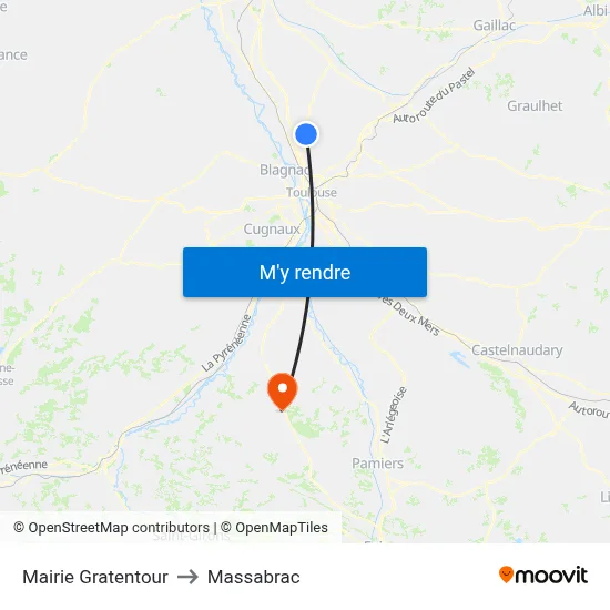 Mairie Gratentour to Massabrac map