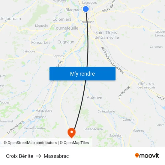 Croix Bénite to Massabrac map