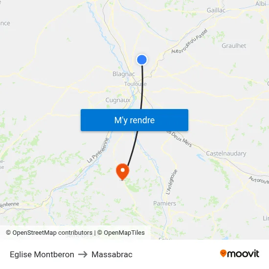 Eglise Montberon to Massabrac map