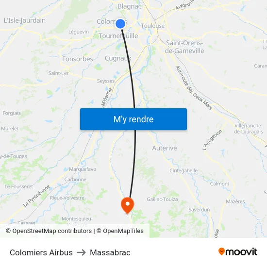 Colomiers Airbus to Massabrac map