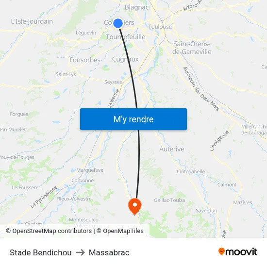 Stade Bendichou to Massabrac map