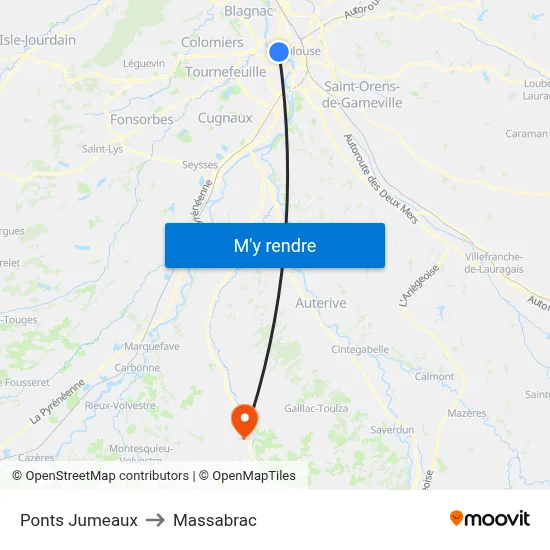 Ponts Jumeaux to Massabrac map