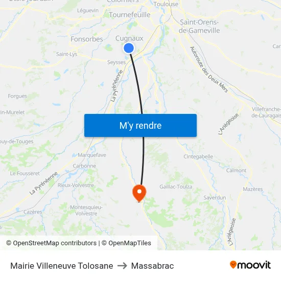 Mairie Villeneuve Tolosane to Massabrac map