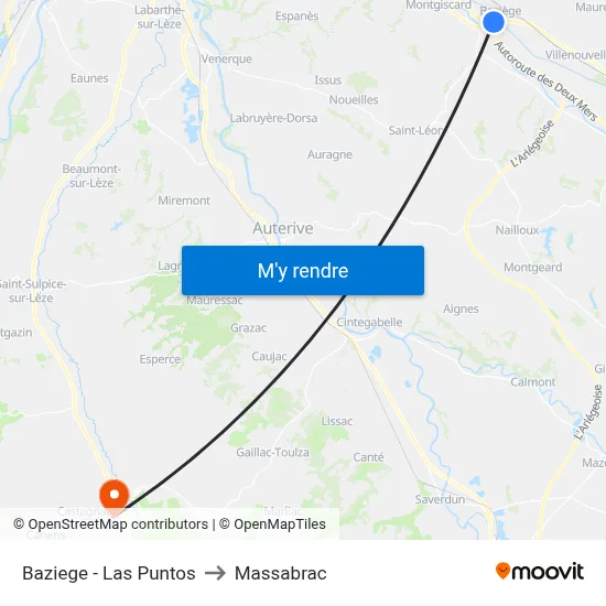 Baziege - Las Puntos to Massabrac map