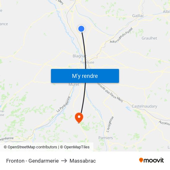 Fronton - Gendarmerie to Massabrac map