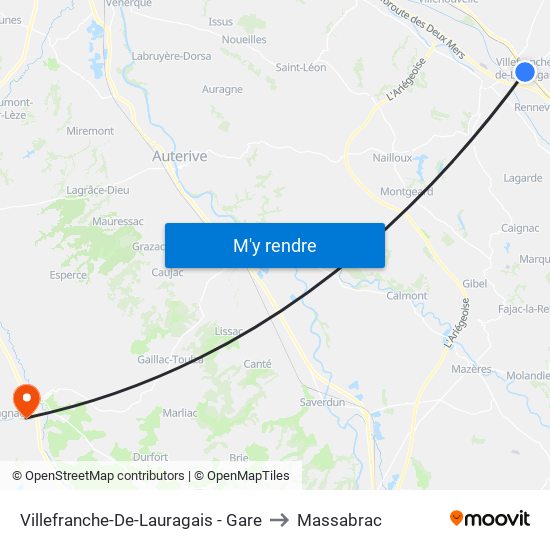 Villefranche-De-Lauragais - Gare to Massabrac map