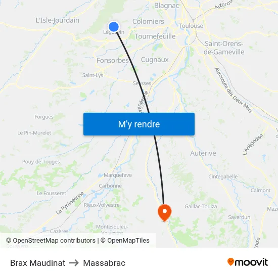 Brax Maudinat to Massabrac map