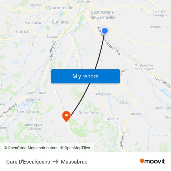 Gare D'Escalquens to Massabrac map