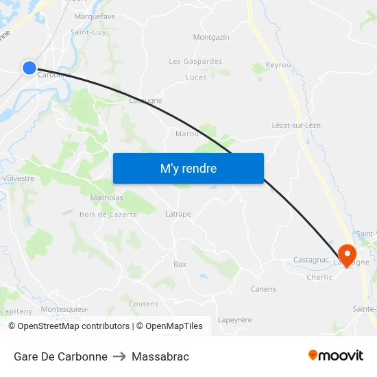 Gare De Carbonne to Massabrac map