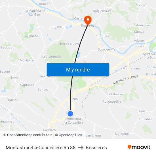 Montastruc-La-Conseillère Rn 88 to Bessières map