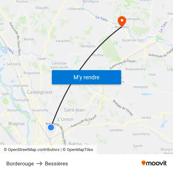 Borderouge to Bessières map