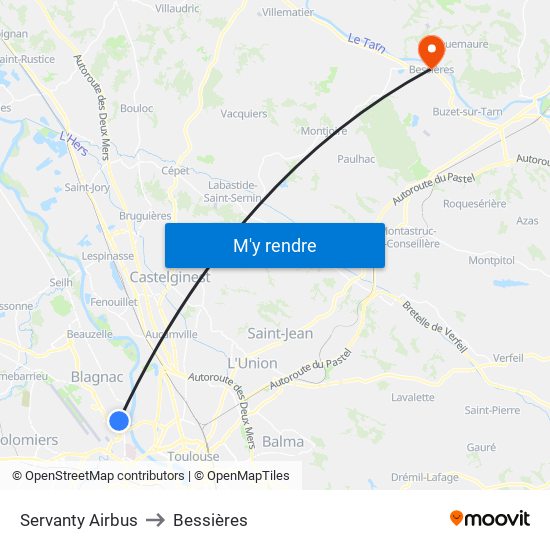 Servanty Airbus to Bessières map