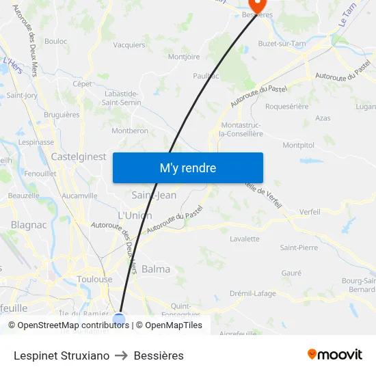 Lespinet Struxiano to Bessières map