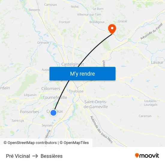 Pré Vicinal to Bessières map