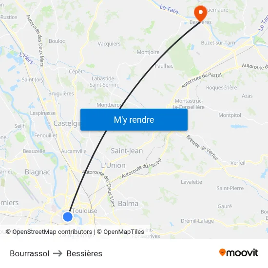 Bourrassol to Bessières map