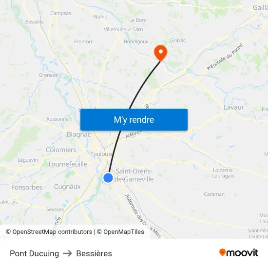 Pont Ducuing to Bessières map