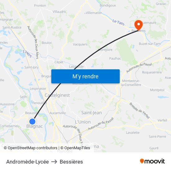 Andromède-Lycée to Bessières map