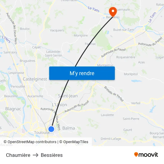 Chaumière to Bessières map