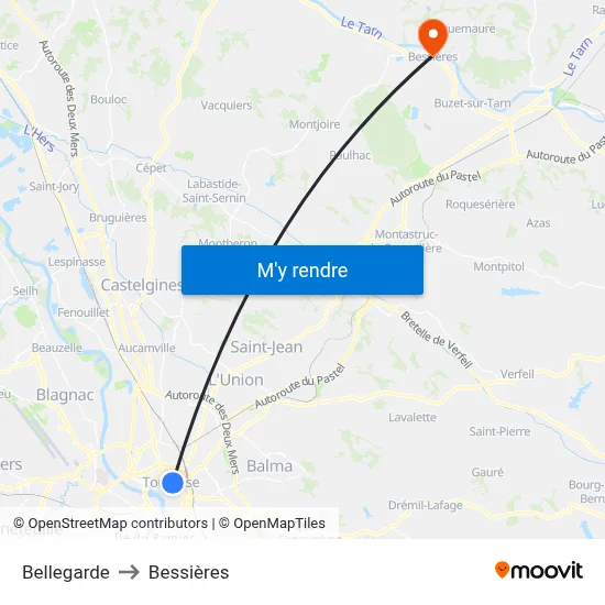 Bellegarde to Bessières map
