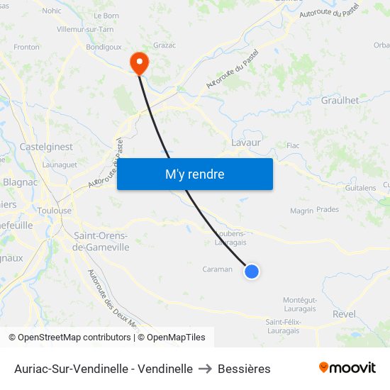 Auriac-Sur-Vendinelle - Vendinelle to Bessières map