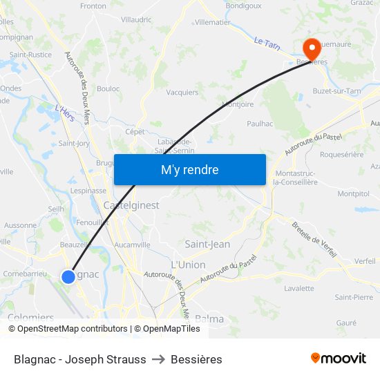 Blagnac - Joseph Strauss to Bessières map