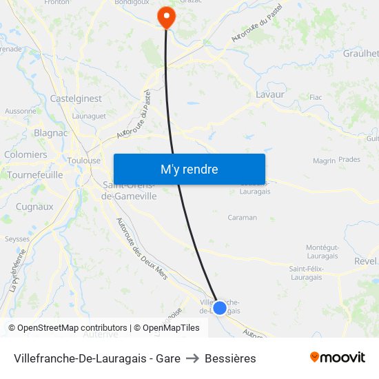 Villefranche-De-Lauragais - Gare to Bessières map