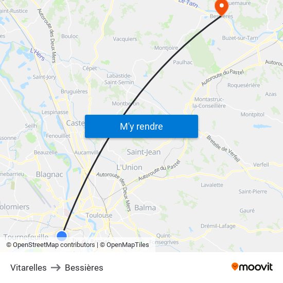 Vitarelles to Bessières map