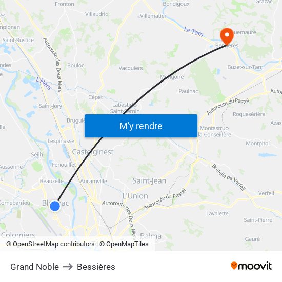 Grand Noble to Bessières map