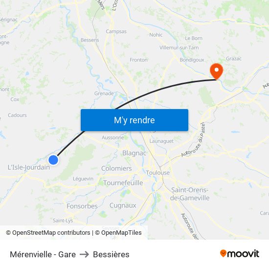 Mérenvielle - Gare to Bessières map