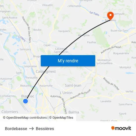 Bordebasse to Bessières map