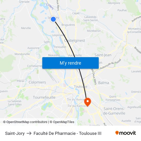 Saint-Jory to Faculté De Pharmacie - Toulouse III map