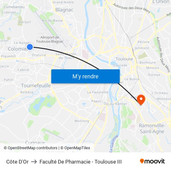 Côte D'Or to Faculté De Pharmacie - Toulouse III map