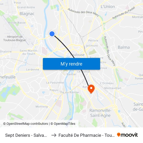 Sept Deniers - Salvador Dali to Faculté De Pharmacie - Toulouse III map