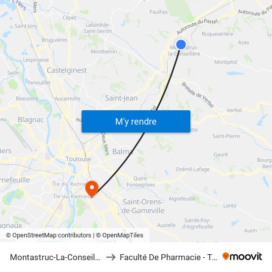 Montastruc-La-Conseillère Rn 88 to Faculté De Pharmacie - Toulouse III map